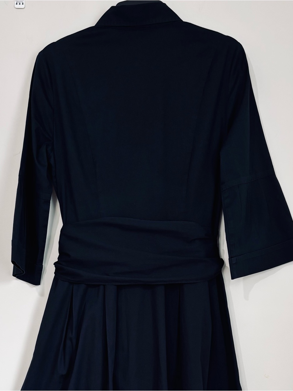 T Tahari Office black cotton button up 3/4 long sleeve belted A-line shirt dress - Picture 7 of 16